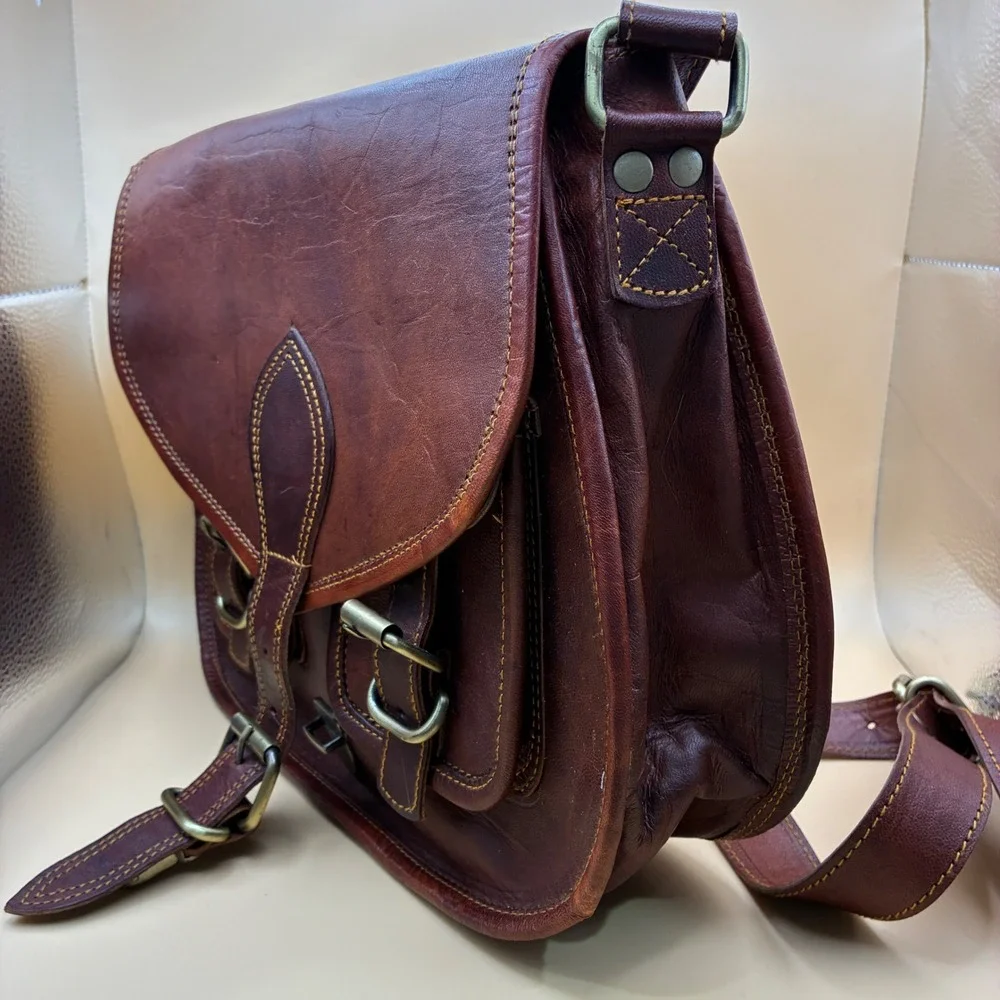 Firu Womens Satchel Medium Leather Brown Boho Crossbody Messenger Bag